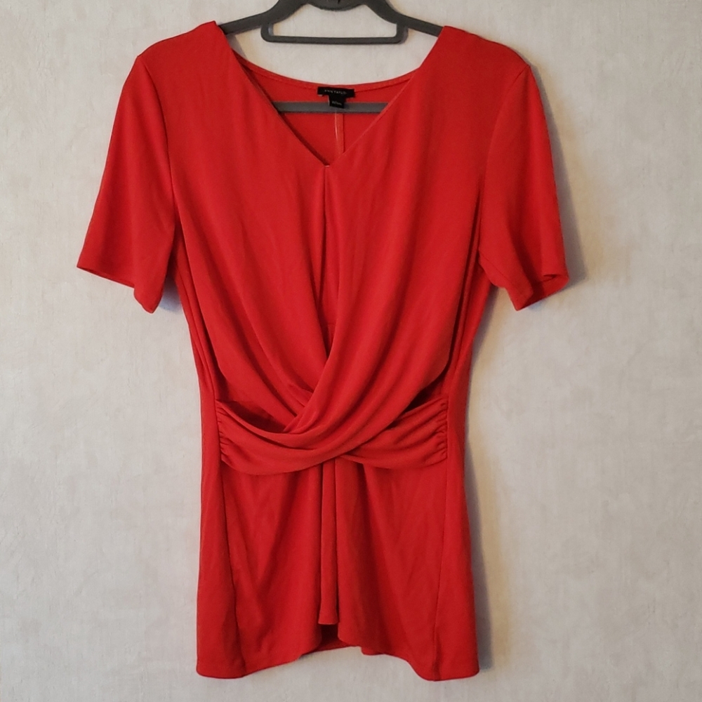 Ann Taylor wrap front blouse red size Medium